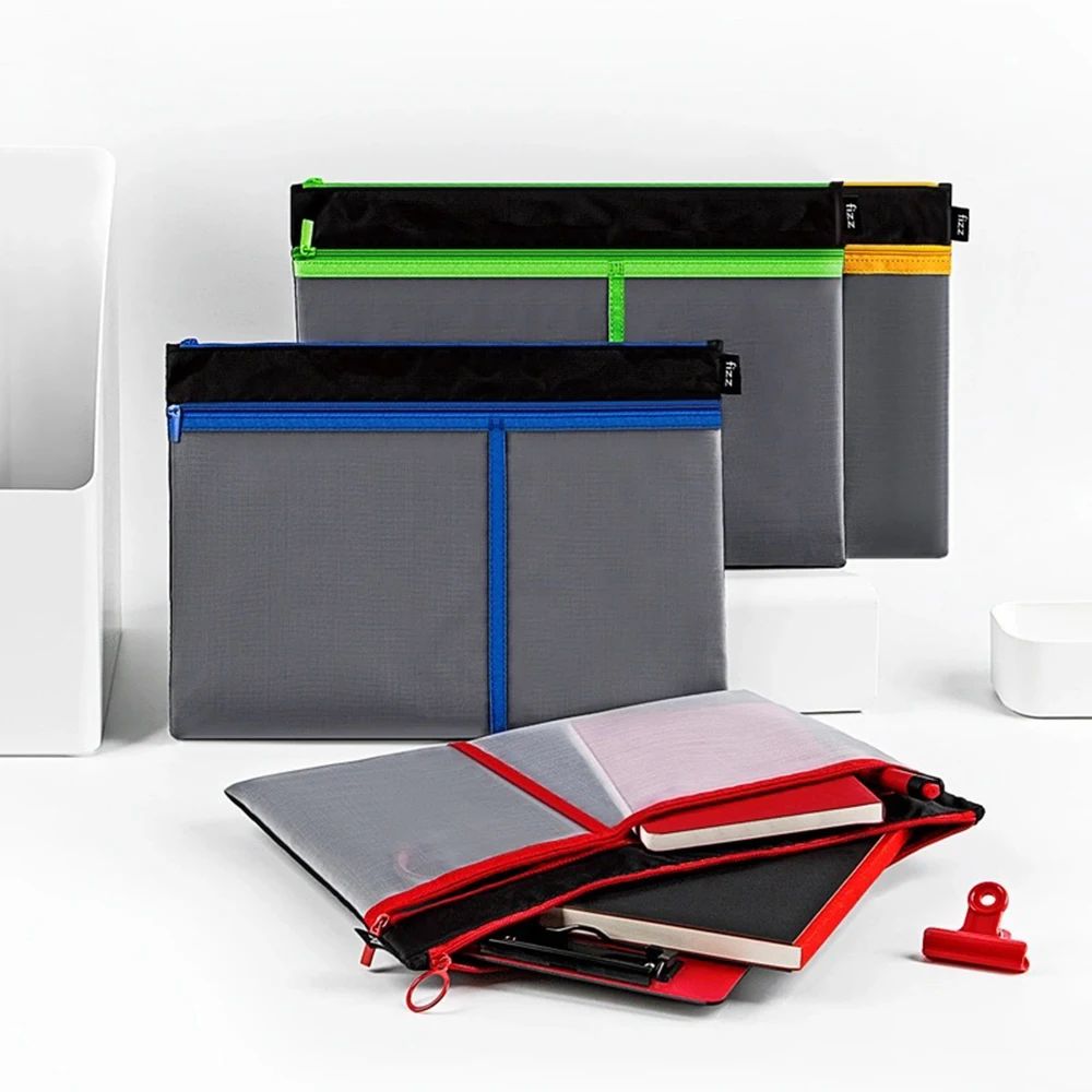 

2021New A4 Multi Space Practical Portable Business Grid Waterproof Zipper Bag File Pen Filing Product Pocket Folder Bag