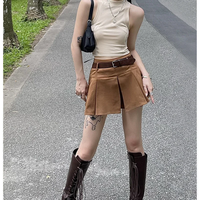 Женская модная однотонная трапециевидная юбка с высокой талией Молодежная