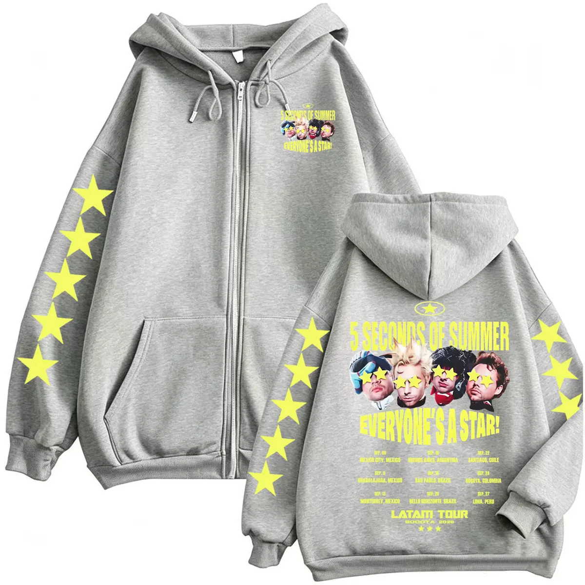 Фото Мужские толстовки с капюшоном на молнии 5 Seconds of Summer Everyone's A Star Latam Tour 2026, готические, в стиле Харадзюку, высокого качества, куртки-свитшоты №5