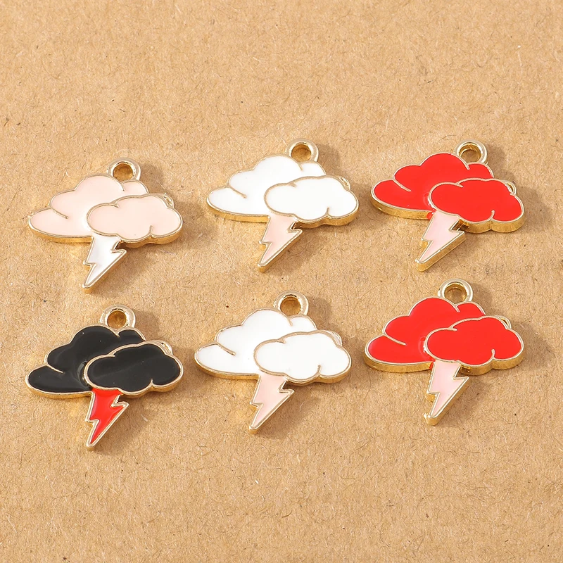 

10 шт. 16x16 мм милые эмалевые облака Молния Подвески для женских ожерелий браслеты ручной работы подарки