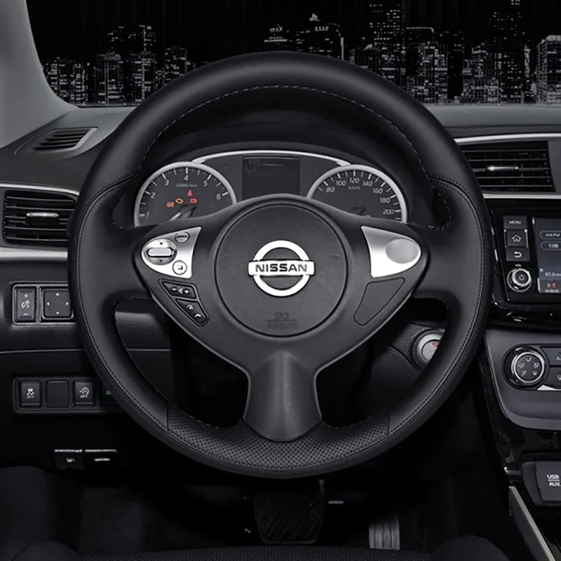 

DIY Hand-Stitched Black Leather Car Steering Wheel On Wrap Cover For Nissan Murano TEANA XV Teana Car Accessories Interior