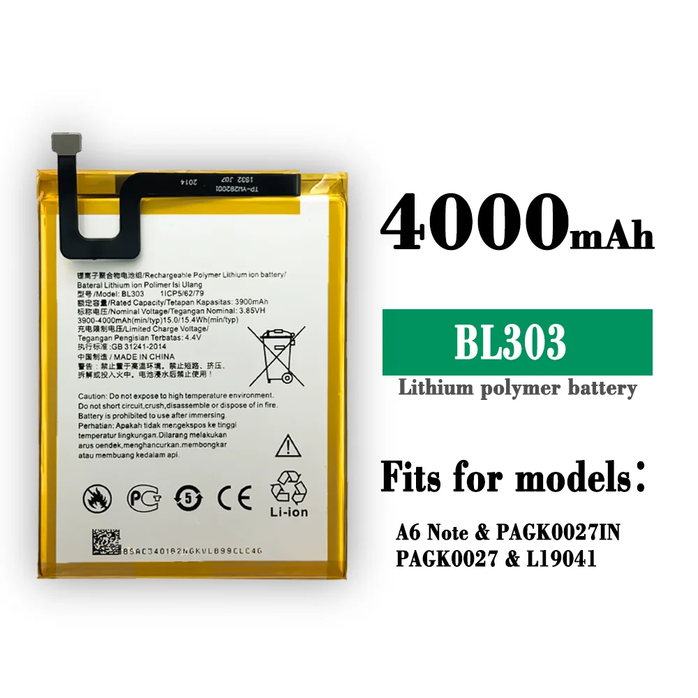 

Original BL303 3900mAh Battery For Lenovo A6 Note L19041 PAGK0027 PAGK0027IN Mobile Phone