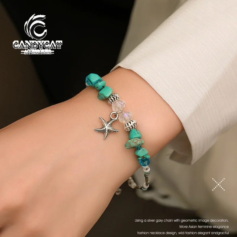 

Vintage Beads Starfish Bracelets Handmade Natural Stone Chain Starfish Charm Pendant Bracelet for Women Fashion Boho Jewelry