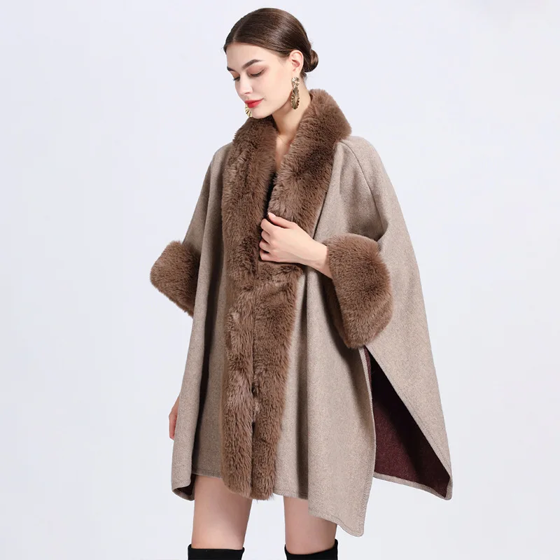 M GIRLS Fashion Loose Blends Coat Thick Faux Rex Rabbit Fur Cape Cardigan Long Bat Sleeves Cloak Women Autumn Winter New Gifts