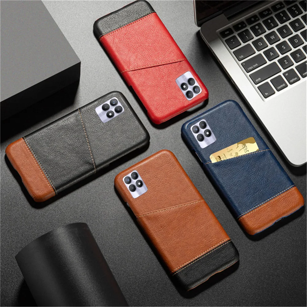 

Slim Case Realmi 8i Case For OPPO Realme 8i 8 Pro Mixed Splice PU Leather Credit Card Cover For On Realme 8i Realme8i 6.6" Funda