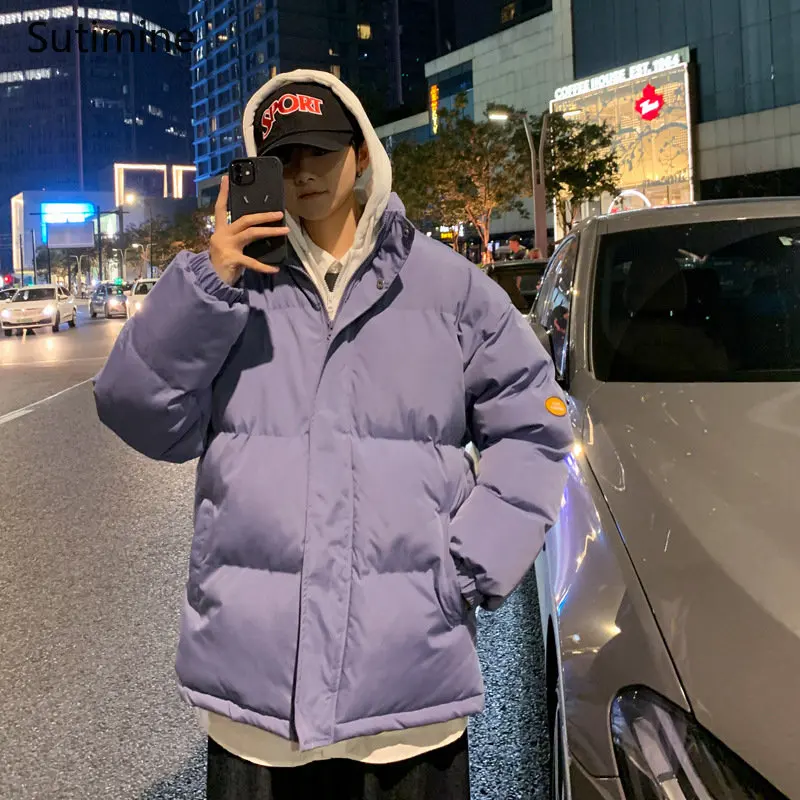 Winter Coat Casual Stand False Two Piece Cotton Padded Clothes Loose Hooded Pockets Zipper  Coat Men Winter