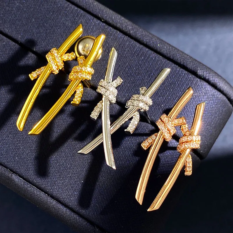 

New INS Wind Minimalist Knots Cross Diamond-set Stud Earrings for Women Fashion Luxury Jewelry Set High-end Gifts for Ladies