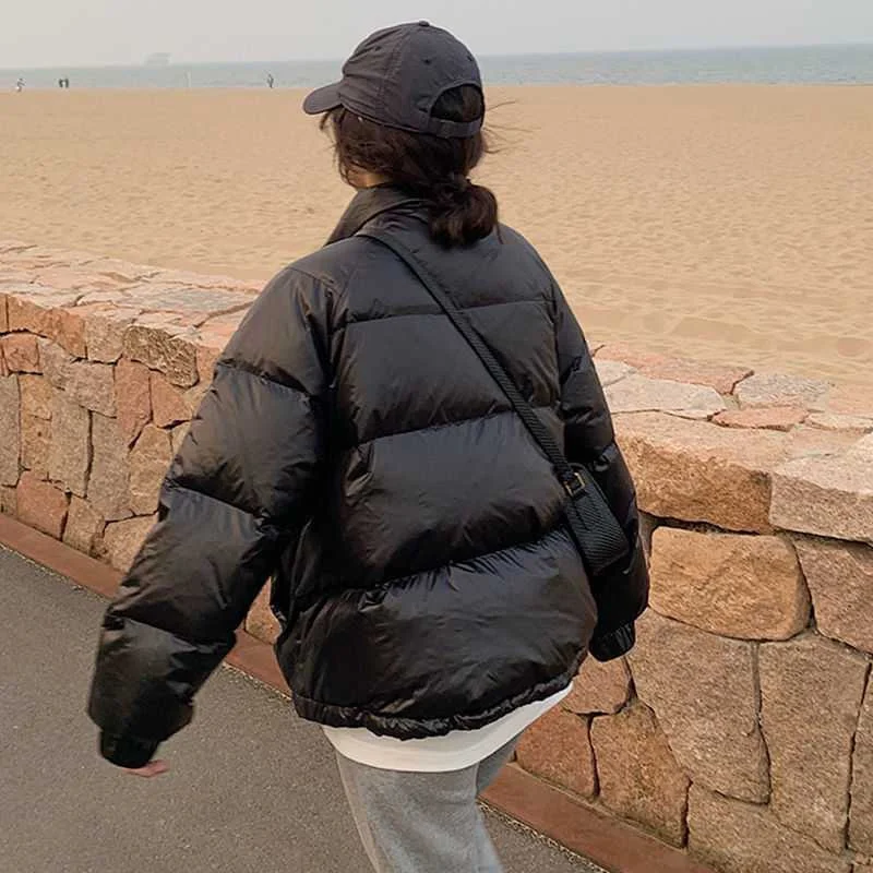 Women 2022 Kawaii Korean Style Wild Loose Pearlescent Stand-up Collar Short Down Padded Jacket Winter Jackets Parkas Cotton Coat