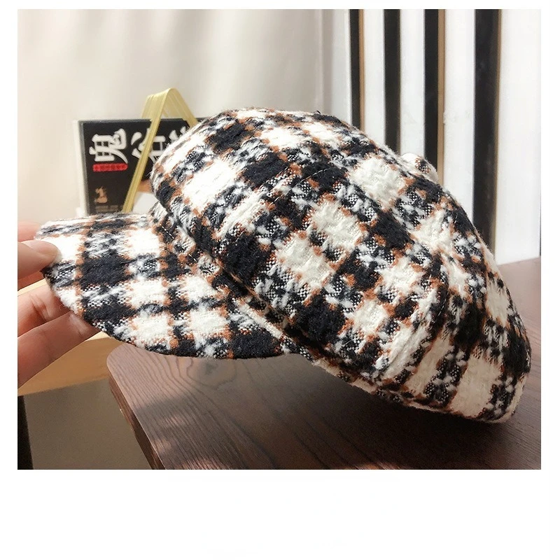 

Осенне-зимняя грубая клетчатая восьмиугольная шапка берет универсальная модная шапка художника с плоским верхом Высококачественная крутая Мужская и женская шапка