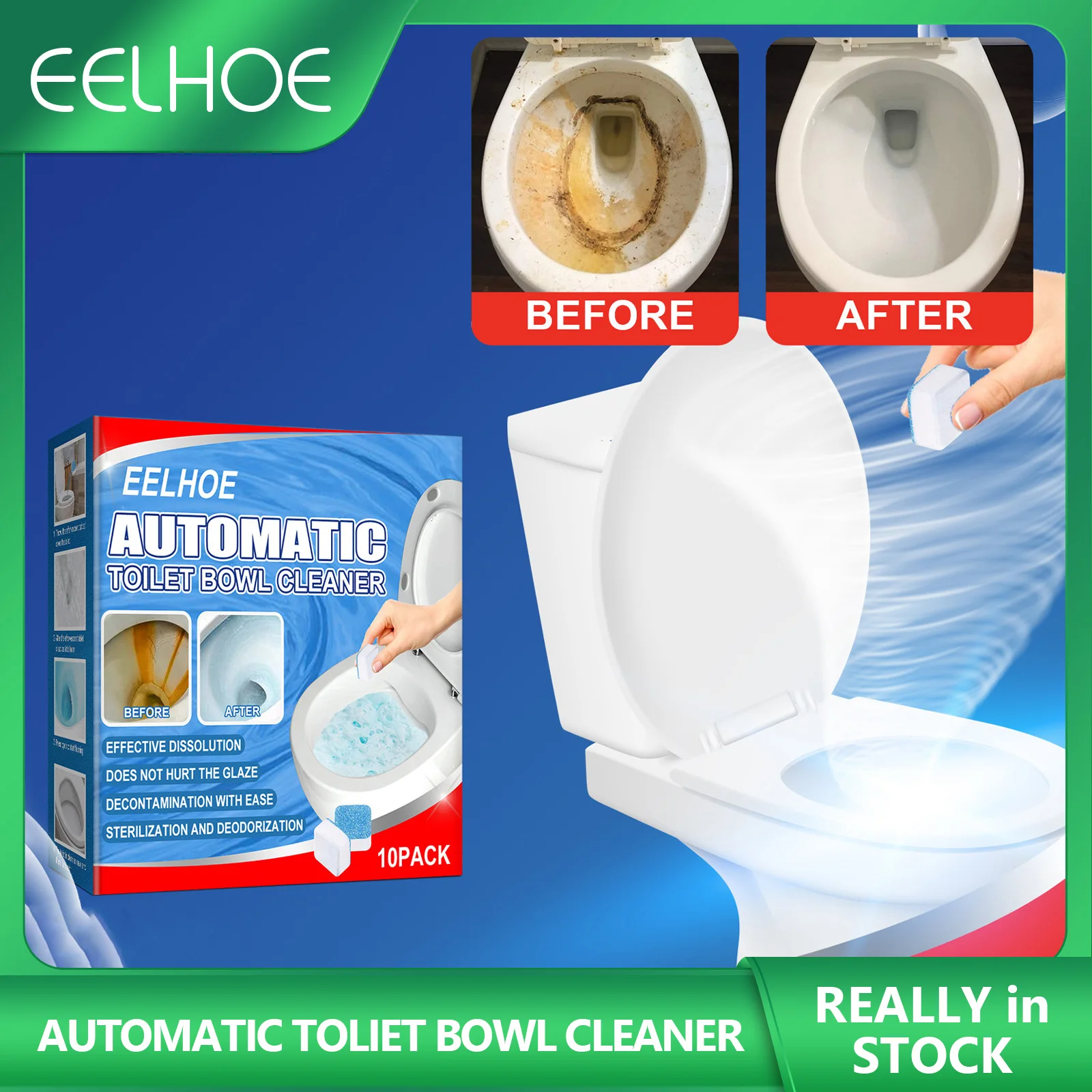 

Stain Removal Automatic Foaming Toilet Seat Bowl Tank Blue Bubble Cleaner Foam Block Detergent Tablets With A Lasting Fragrance