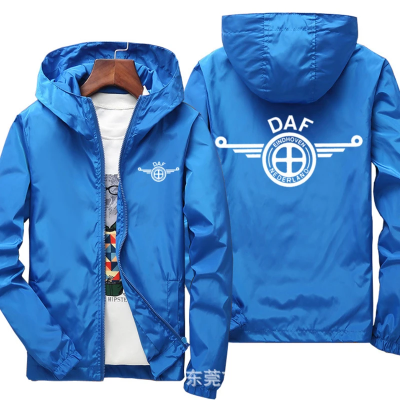 

New Spring Autumn Men's Thin DAF Truck Logo Casual Zippered Hooded Jacket Windproof Coat Long Sleeved Zipper Top 5 Colors