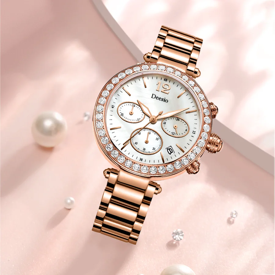Роскошные женские кварцевые часы Deesio водонепроницаемые наручные с японским