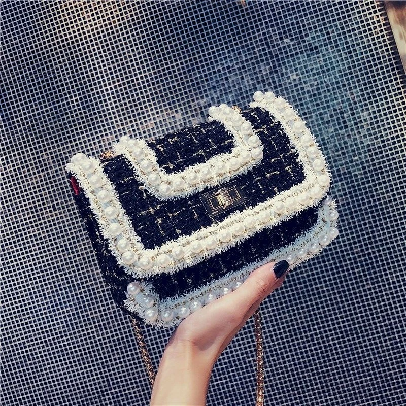 Модная роскошная женская сумка плюшевая дизайнерская с жемчугом через плечо