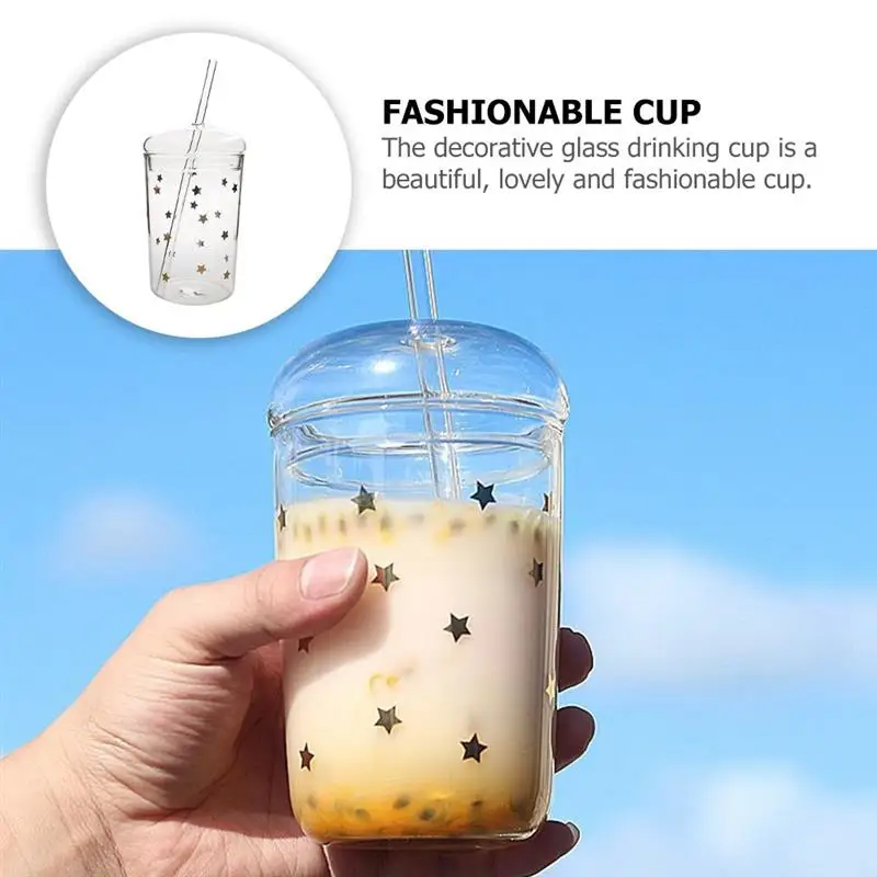

Glass Straw Cups Cup With And Tumbler Lids Drinking Coffee Mason Glasses Tea Lid Iced Jar Can Straws Bubble Smoothie Bottle