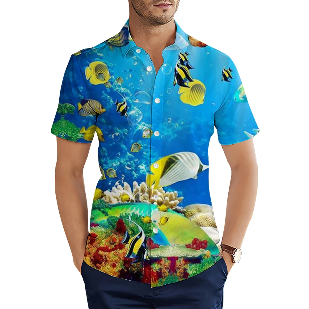 

CLOOCL Fashion Hawaii Shirts Tropical Marine Life Fish Coral 3D Printed Casual Shirts for Men Summer Short Sleeve Tops Camisas