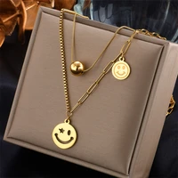 xiyanike 316l stainless steel 2 layer gold color smile necklaces trendy simple necklaces accessories 2021 fashion girls collier