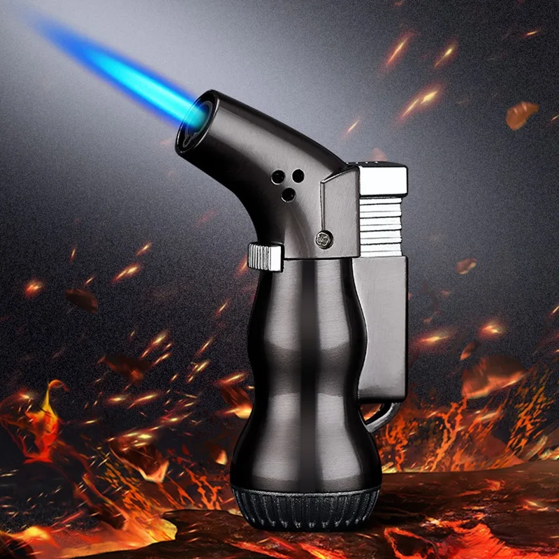 

Metal Outdoor Windproof Portable Cigar Turbine Torch Mini Direct Flame Butane Gas Lighter Kitchen Barbecue Igniter Men's Gift