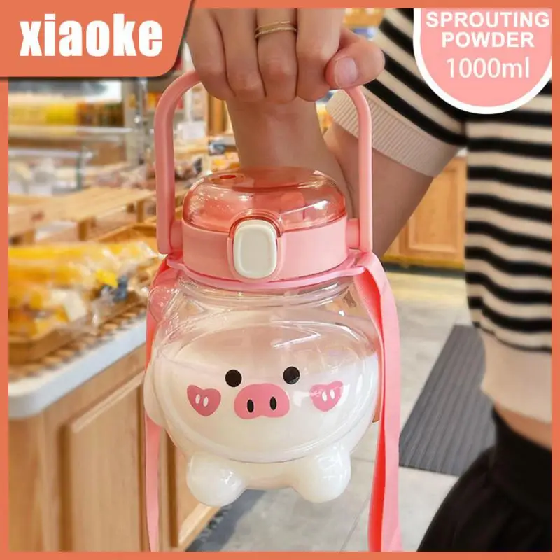 

Cartoon Water Cup Candy-colored Large-capacity Straw Cute Children Bear Double Drink Summer Fat Pier Strap Portable Plastic Cup