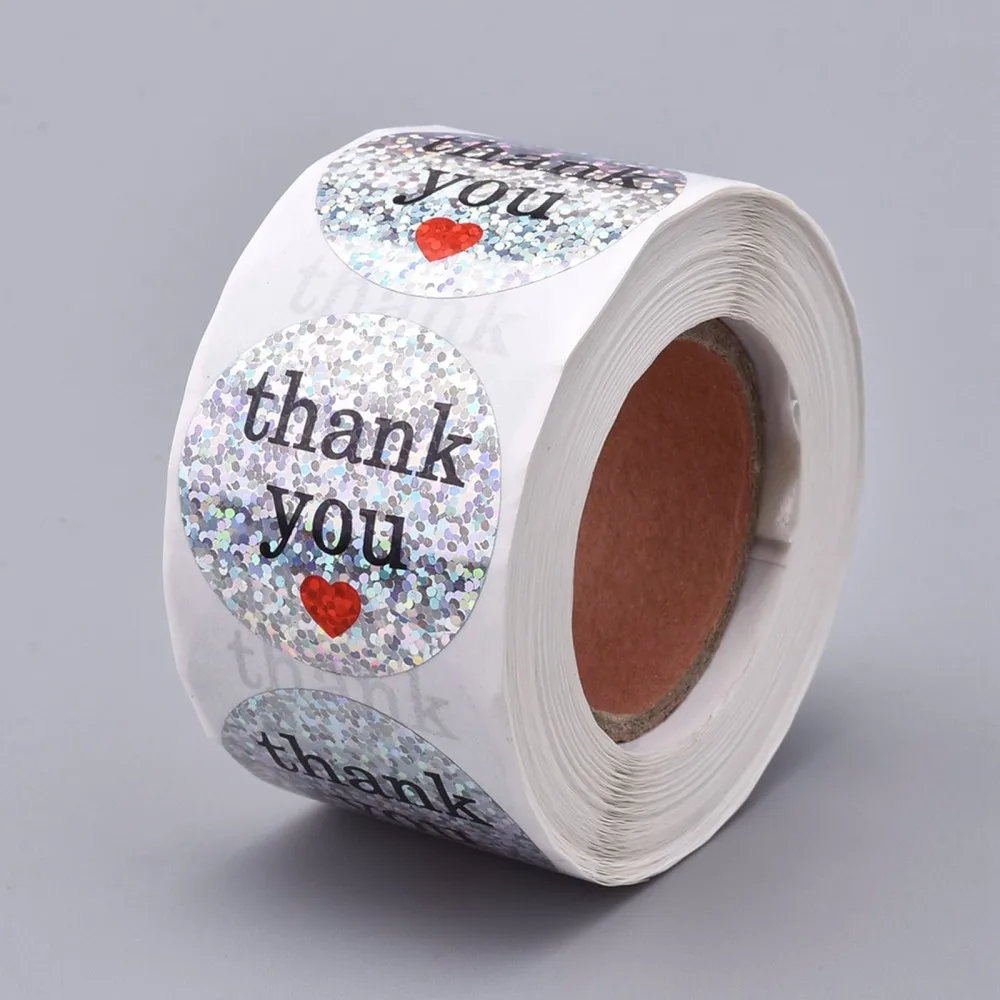 

500PCS Thank You Holographic Stickers Adhesive Label Stickers Envelope Sealing for Business Boutiques Shop Wrapping Silver 38mm