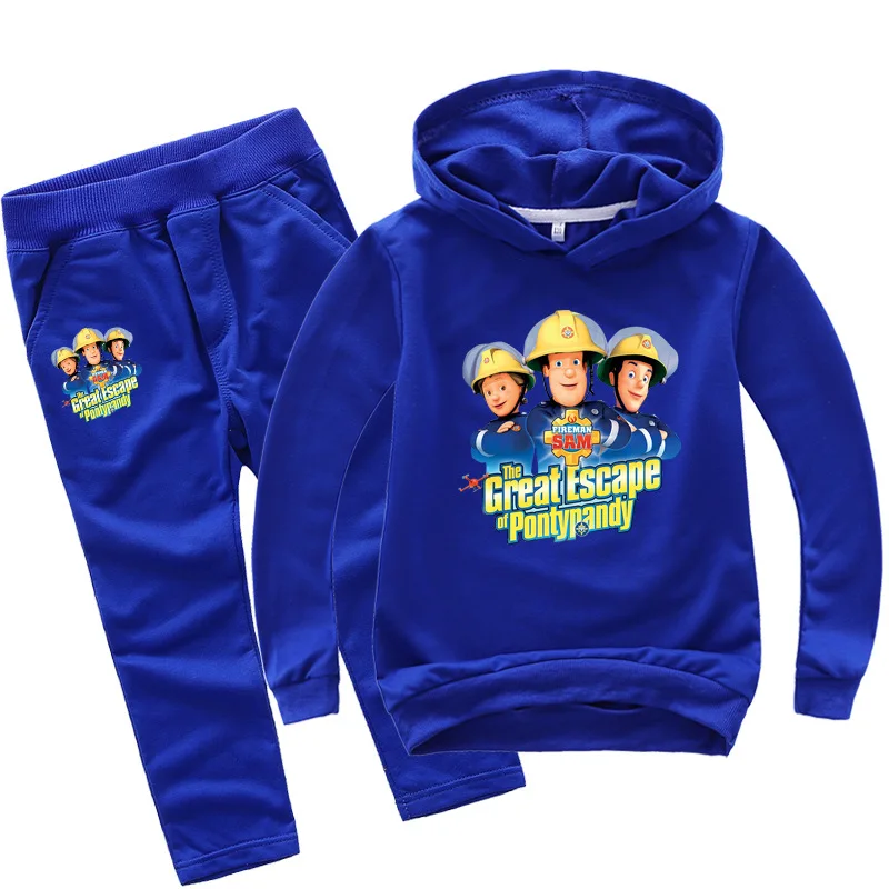 

2022Fireman Sam Cartoon Hoodies for Kids Boy Sweatshirt Sets Girls Winter Clothing Children Casual Tracksuit Hooded With Pants