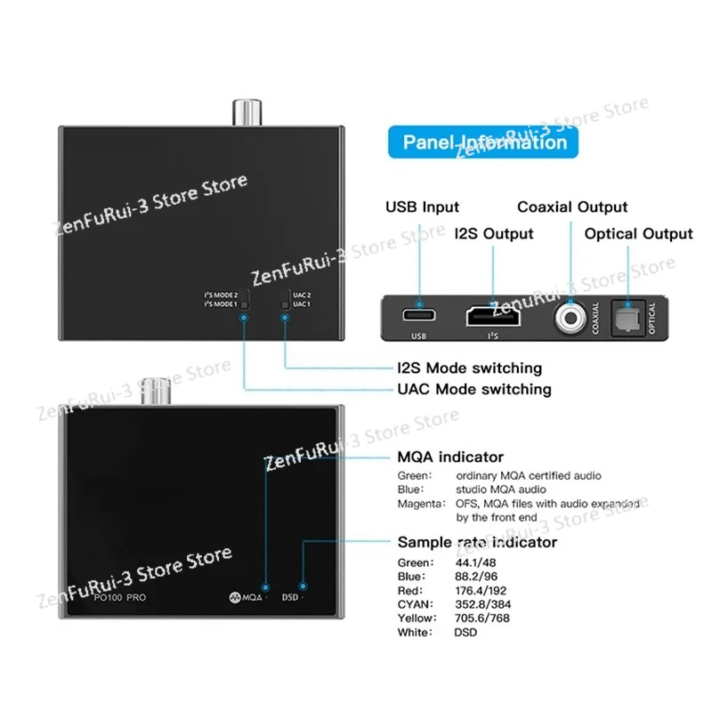 Фото PO100 PRO USB цифровой интерфейс MQA декодирование XOMS XU316 DSD64 оптический коаксиальный DSD512 I2S выход 32 бит 768 кГц для переключателя PS5 №3
