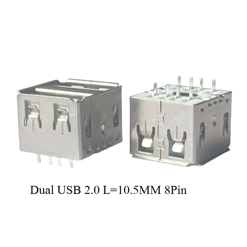 

5 шт. двойной разъем USB 2.0, гнездовой разъем 180 градусов DIP, разъем для зарядки компьютера, черный, белый цвет, длина 10,5 мм, 8-контактный разъем USB с закрученным ртом