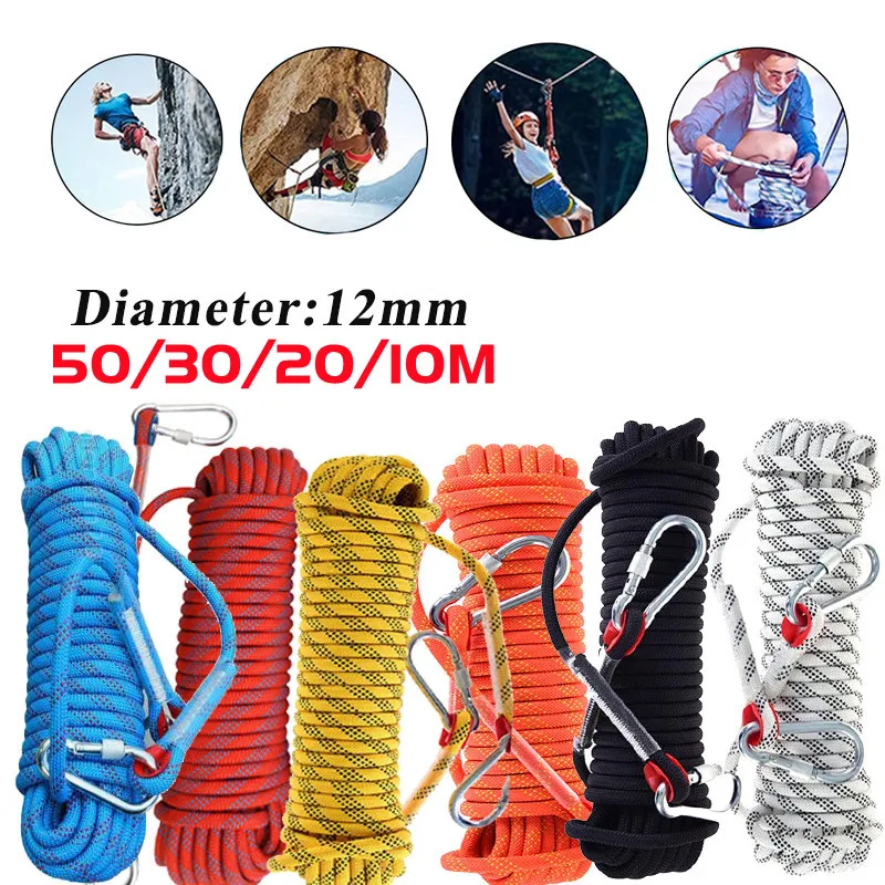 

10-50M Climbing Rope 12MM Outdoor Emergency Set Static Rescue Rock Rappelling Tree Arborist Sling High Strength Cord Safety Rope