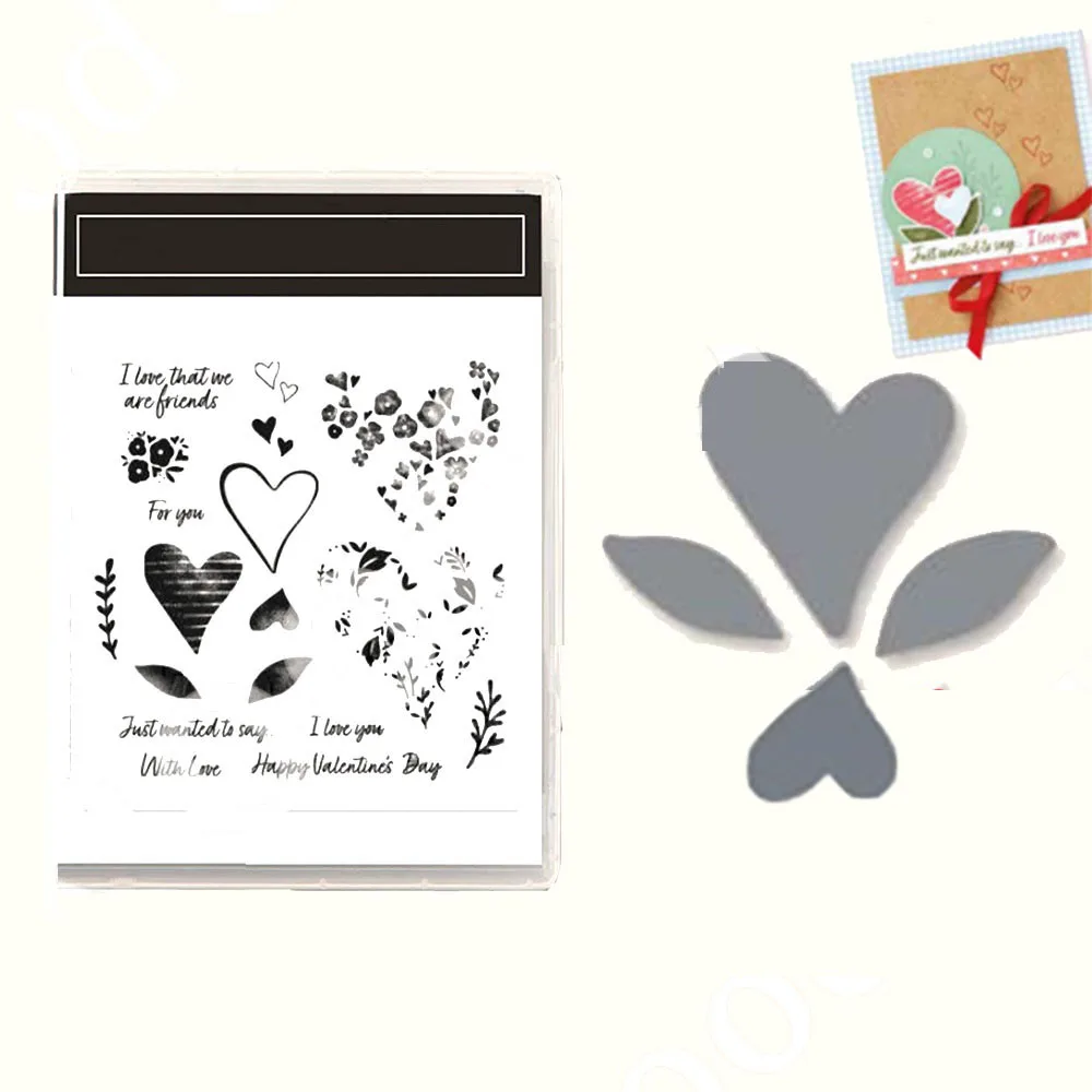 

New Heart Valentine's Day Heart New Clear Stamps And Metal Cutting Dies For Scrapbooking Diy Paper Card Decorative Album Craft