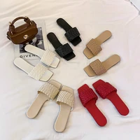 2022 new summer plus size women slippers fashion flat slides shoes woman braided belt for outer wear slipper casual beach shoes
