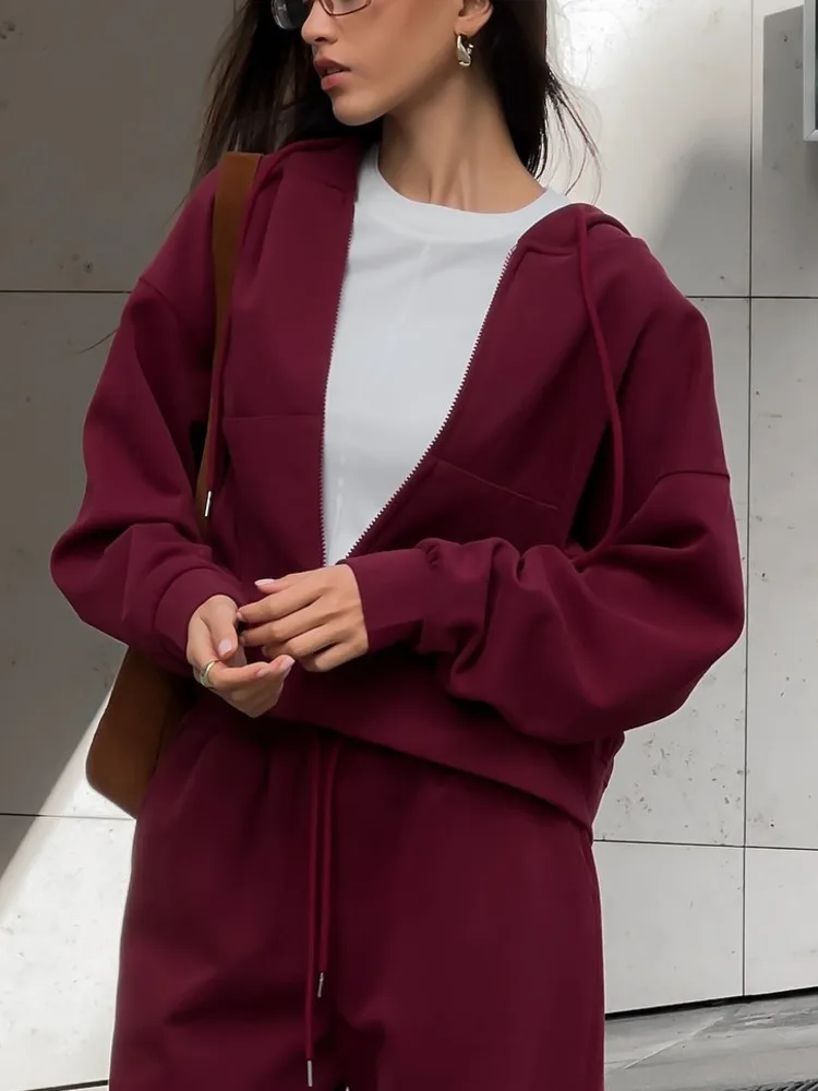 UCXQ модные красные комплекты Ancora удобная повседневная толстовка с капюшоном