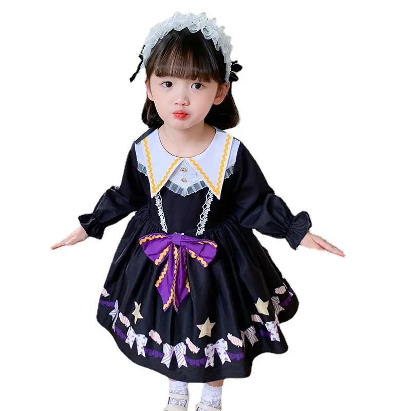 

Children Halloween Party Performance Children Skirt Girls 2022 Autumn New Lolita Princess Dress Cute Long-sleeved Children Skirt