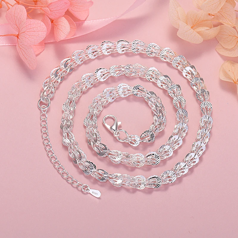 

925 sterling Silver Beautiful lathe engraved pattern chain Necklace For Women Fashion Party Wedding lady Jewelry gifts