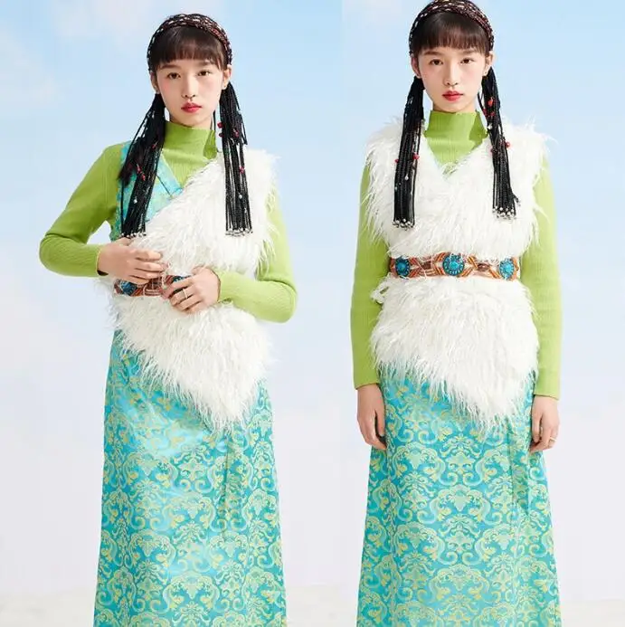 Himalayan Tibetan clothing women's Lhasa Gown Tibet Holidays green taking photo tour Costume ethnic improved Tibetan Robe Suits
