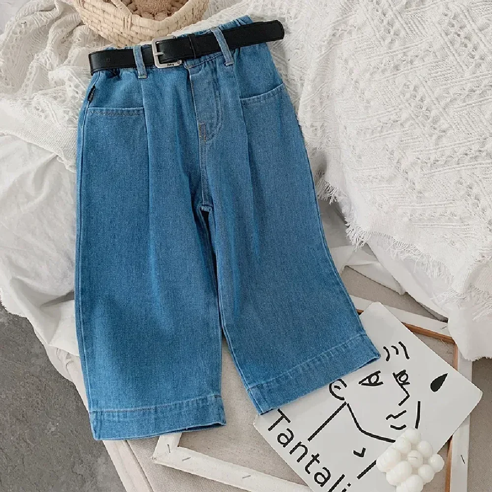 

Детские мешковатые джинсы ZHIO для девочек от 2 до 7 лет Новинка в Слаксы весна-осень 2023 прямые брюки в Корейском стиле с поясом