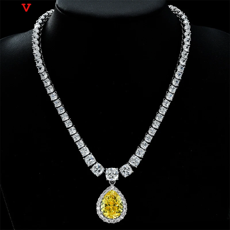 

OEVAS 100% 925 Sterling Silver Sparkling 15*20mm 5A High Carbon Diamond Necklace For Women Wedding Engagement Party Fine Jewelry