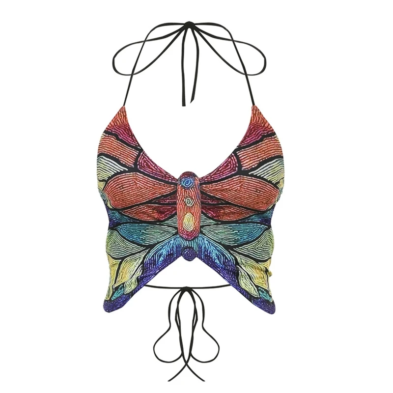 

Женская летняя сексуальная Зеленая Радужная разноцветная полосатая бабочка женская пляжная тонкая мини без рукавов