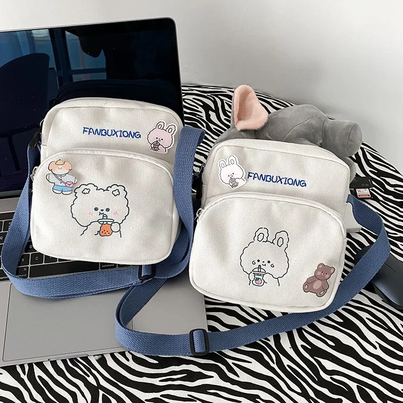 

Korean Style Fashion Small Bag Canvas Shoulder Bag For Women 2022 Cartoon Rabbit Print Crossbody Bag Mini Bags Girls Bolsa Mujer