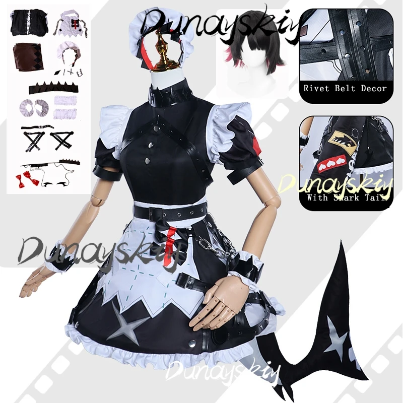 Эллен Джо Горничная Косплей Костюм Парик Игра Zenless Zone Zero Платье Акула Хвост