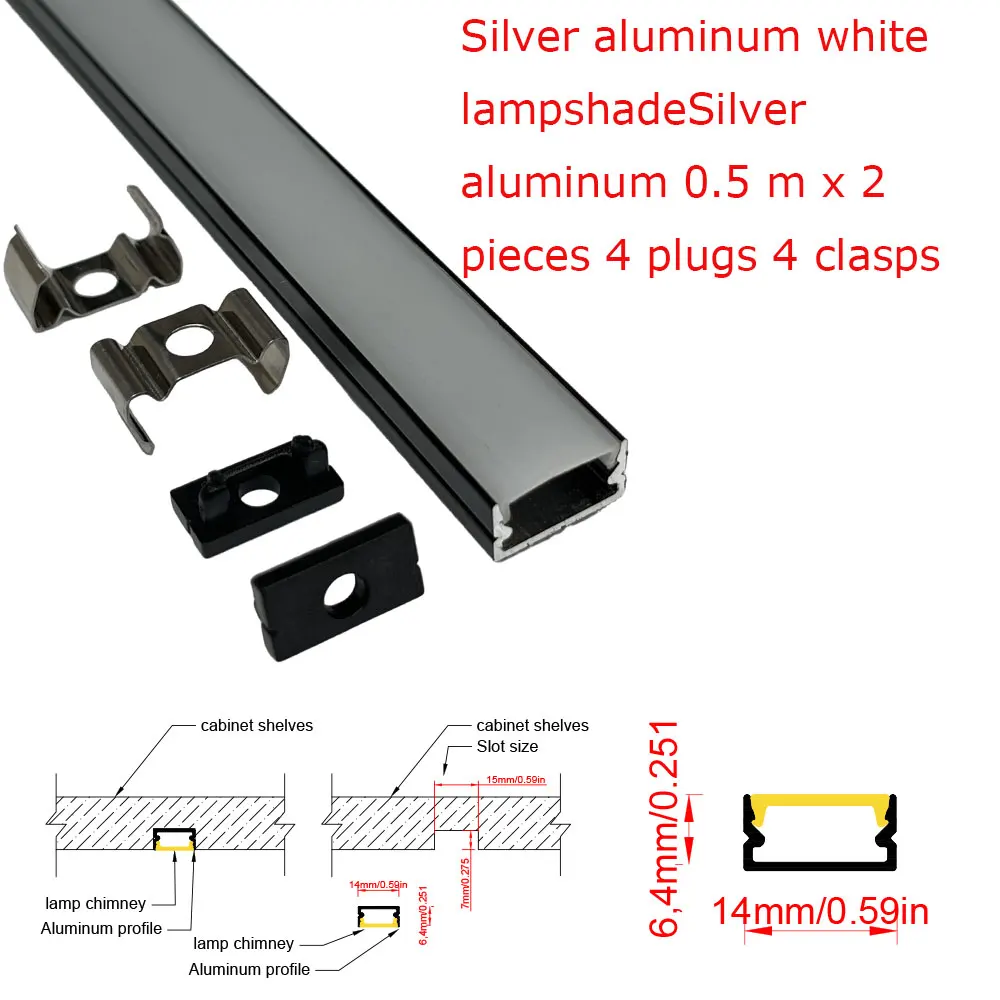 

14x7 мм, 2 шт., 0,5 м, тонкий размер, настенное крепление, монтаж, светодиодный алюминиевый профиль с плоской крышкой для светодиодной ленты, светодиодный линейный светильник