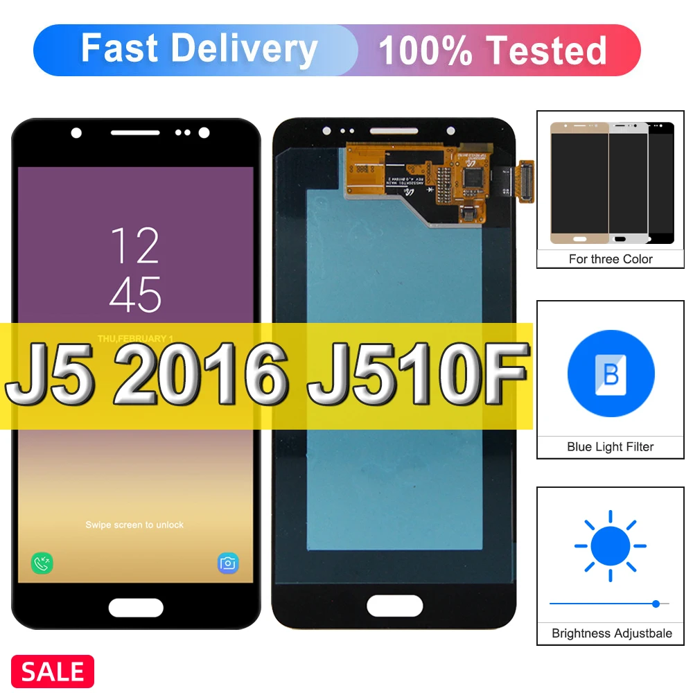 100% ЖК-дисплей Amoled J510 для Samsung J5 2016 дисплей J510F J510FN J510M замена преобразователя
