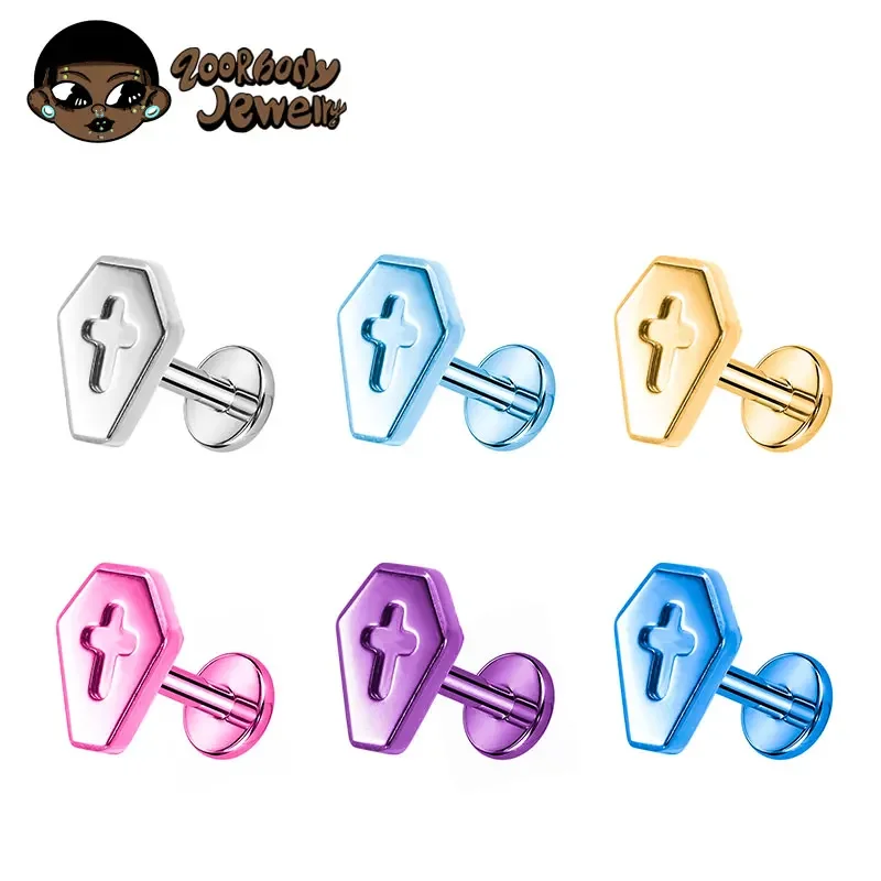 Титановый пирсинг ASTM F136 готический гроб крест для губ Козелка завитка раковины