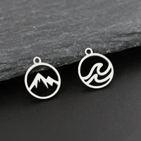 dooyio 5pcslot stainless steel charms round mountain and sea couple pendants for diy jewelry making supplies wholesale