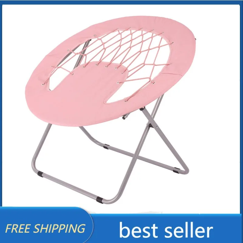 Pink 32'' Metal Construction Portable Teen Folding Chair Bungee Chair