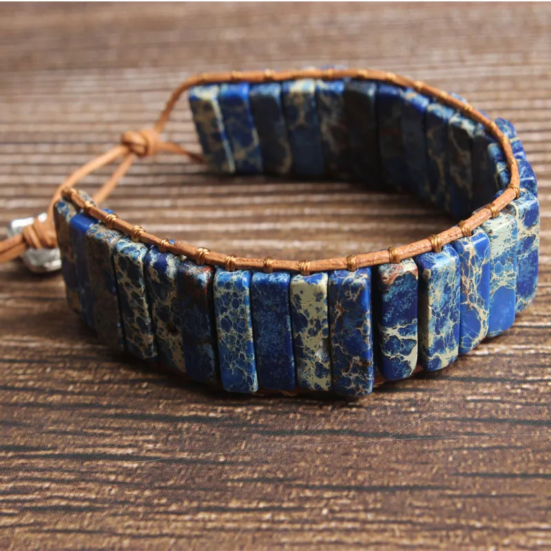 

Natural Bracelet 4x13mm Lapis Lazuli Emperor Stone Rectangular Pillar Braided Bracelet Bangle For Diy Jewelry Amulet Accessories