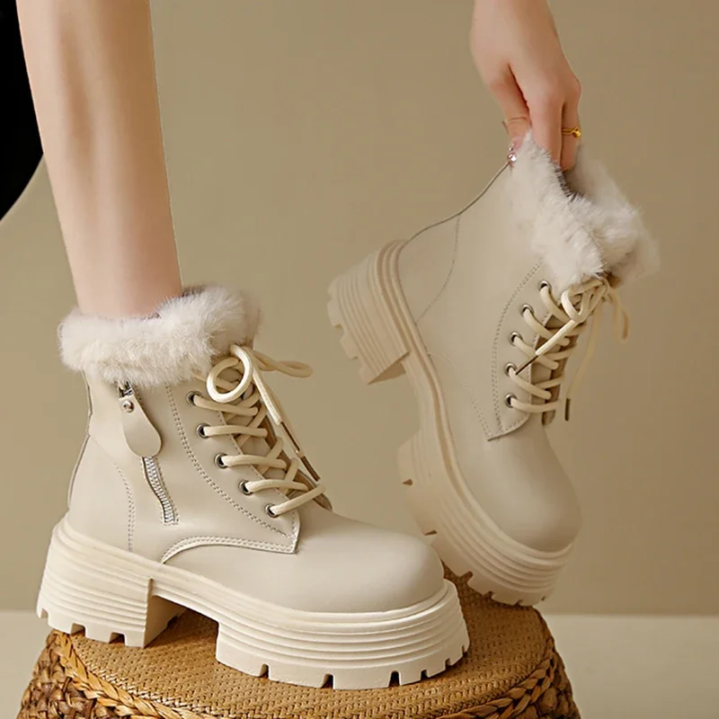 Comemore/женские короткие ботинки на платформе массивном каблуке зимние плюшевые