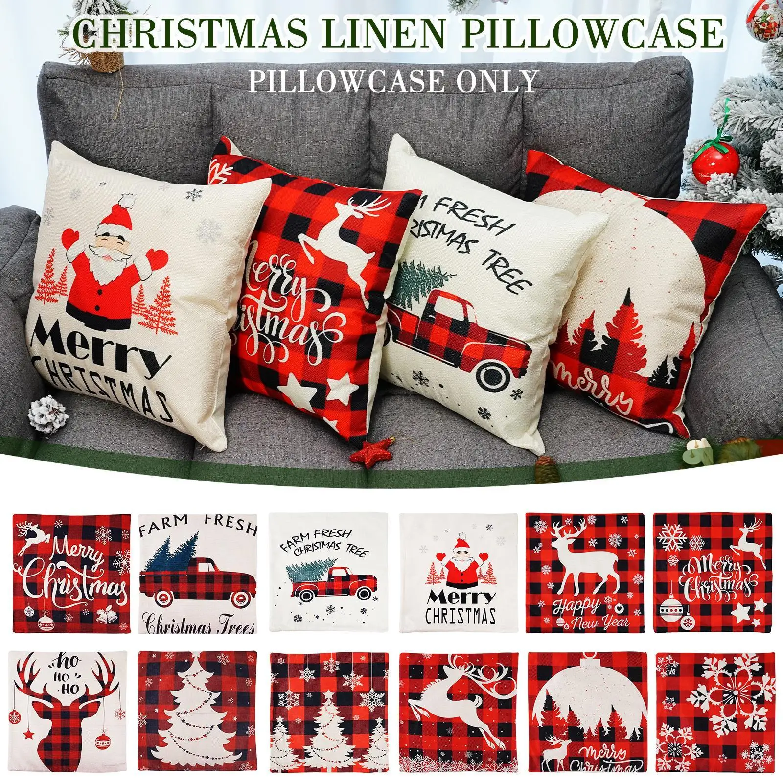

Рождественские наволочки, красная наволочка для диванных подушек, льняная наволочка для домашнего декора, праздничные декоративные подушк...