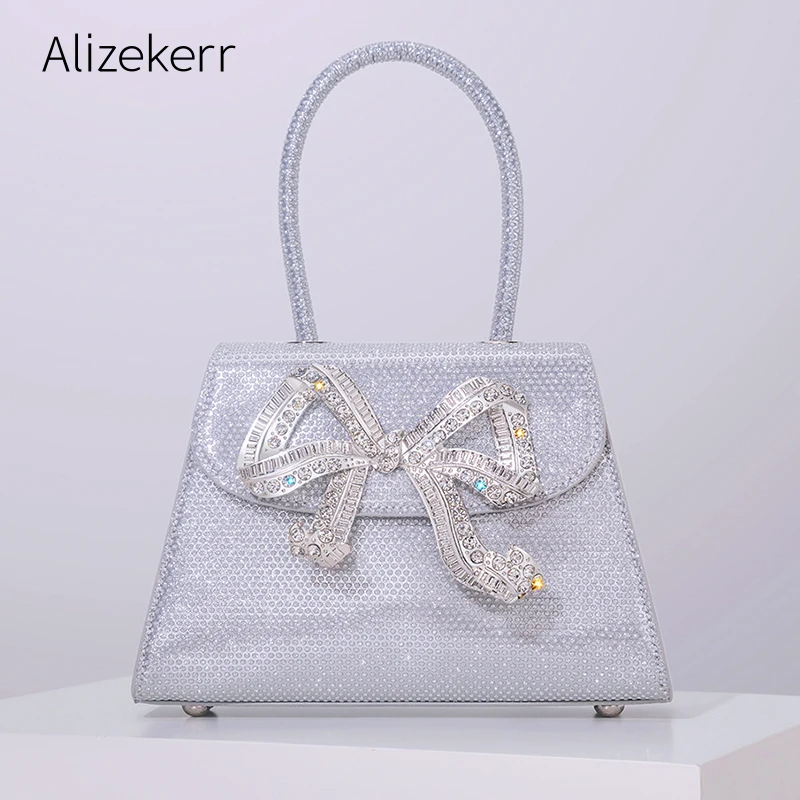 

Fashion Rhinestone Big Bow Handbags Women New Elegant Boutique Glittering Sequin Crossbody Bags Ladies Black Purses High Quality