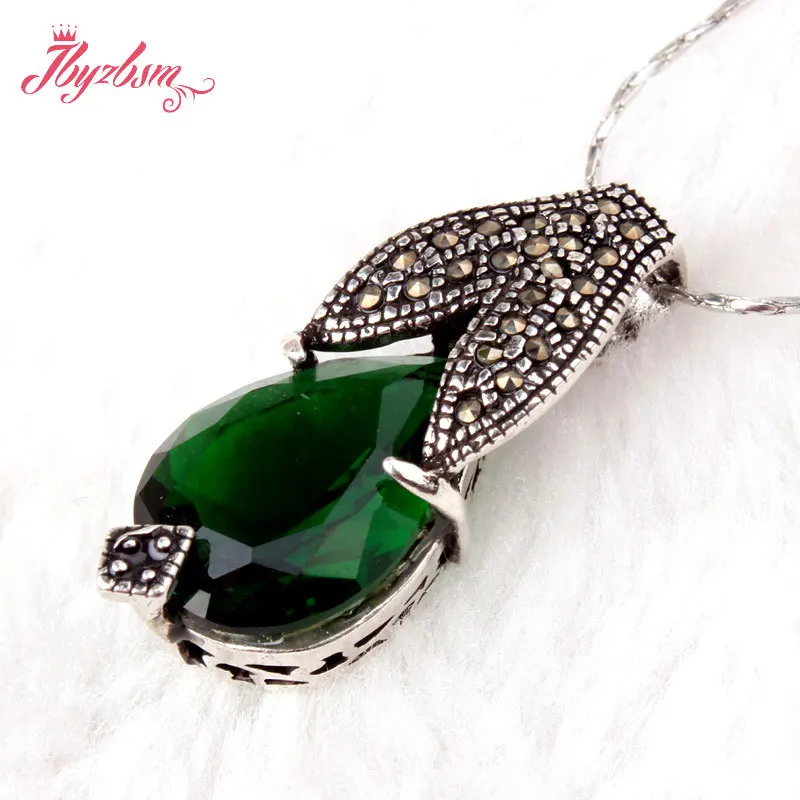 12x16mm Red Green Drop Agates Shell Crystal Stone Marcasite Tibetan Silvers Women Fashion Necklace Pendant Charms 1 Pcs,12x29mm images - 6