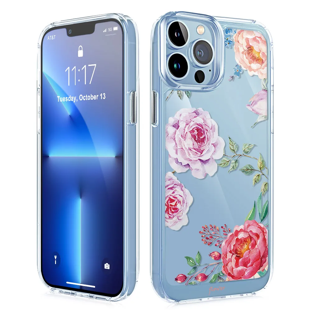 

Rose Flower Protection Case for Iphone 13 12 Mini 11 Pro Max XS X XR Fundas Coque Back Shell Cover Transparent PC+TPU Hard