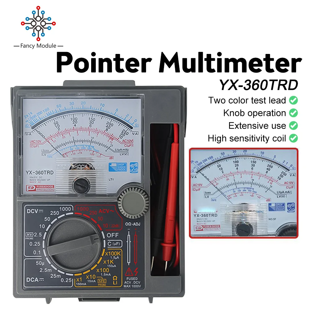 

Аналоговый мультиметр YX360TRD, механический Высокоточный Электрический указатель переменного и постоянного тока, измеритель напряжения и со...